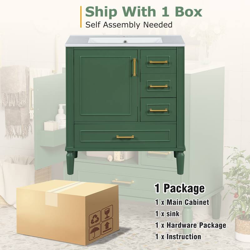 Bathroom Vanity with Sink, Storage Cabinet with Soft Close Door and 3 Drawers, Single Basin Vanity Set with Door Organizer