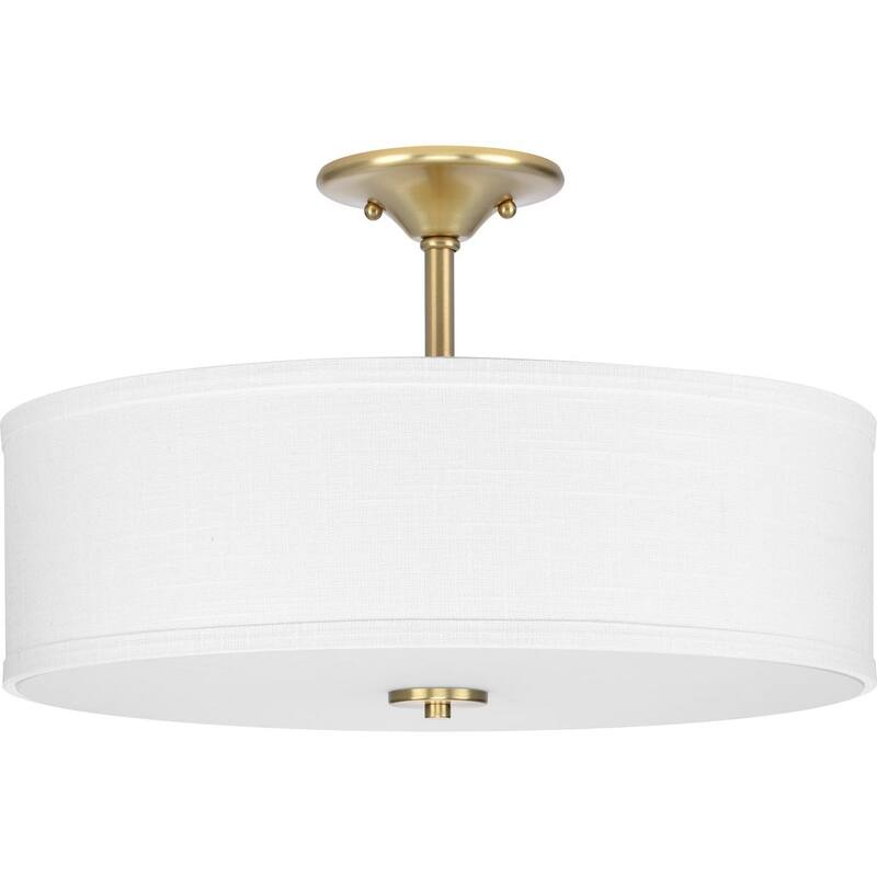 Inspire Collection 18" Three-Light Transitional Satin Brass Summer Linen Glass Semi-Flush Mount Light - 18 in x 18 in x 11.5 in - 18 in x 18 in x 11.5 in