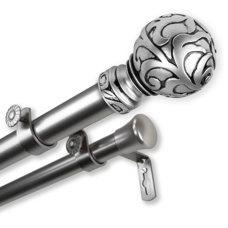 InStyleDesign Silvanus 1 inch Diameter Adjustable Double Curtain Rod - 48 to 84 inches - satin nickel