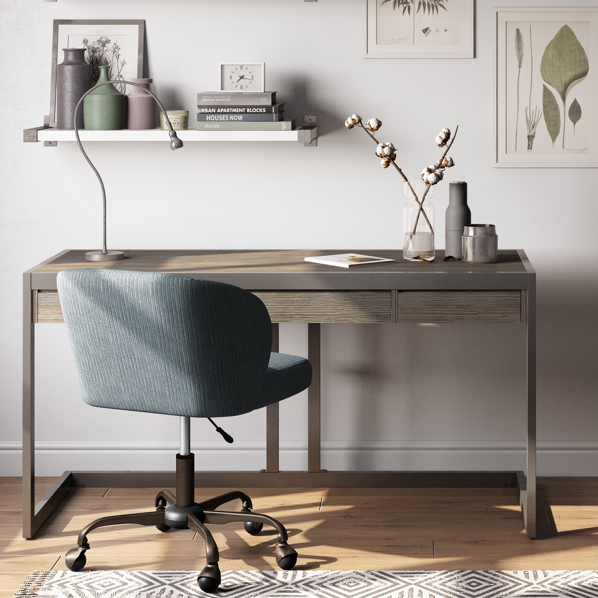 WYNDENHALL Cecilia Solid Acacia Wood Industrial Office Desk