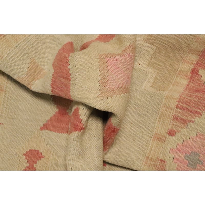 Hand Woven Oriental 100% Wool Carpet Southwestern Tribal Beige & Ivories Kilim Runner Rug - 10' 0'' X 2' 9''