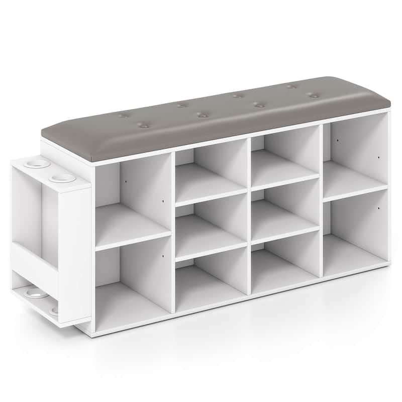 Costway Wooden Shoe Bench 10-Cube Storage Organizer with Padded - See Details