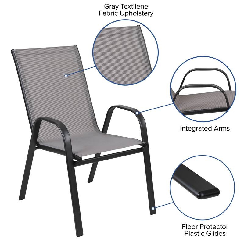 5 Piece Patio Dining Set - Glass Table, 4 Flex Stack Chairs