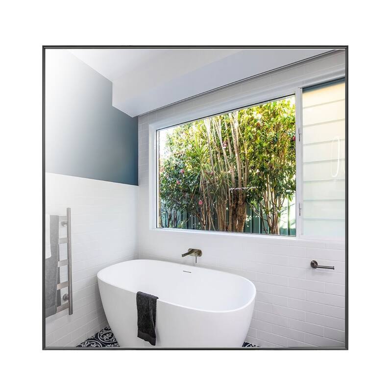 Modern Square Aluminum Framed Wall Mount Bathroom Vanity Mirror - 30"Wx30"H - Black