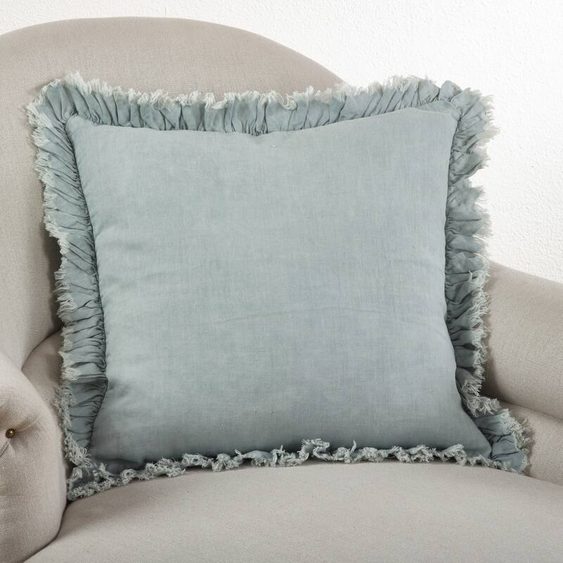 Ruffled Linen Down Filled Throw Pillow - Blue Grey - 20"x20"