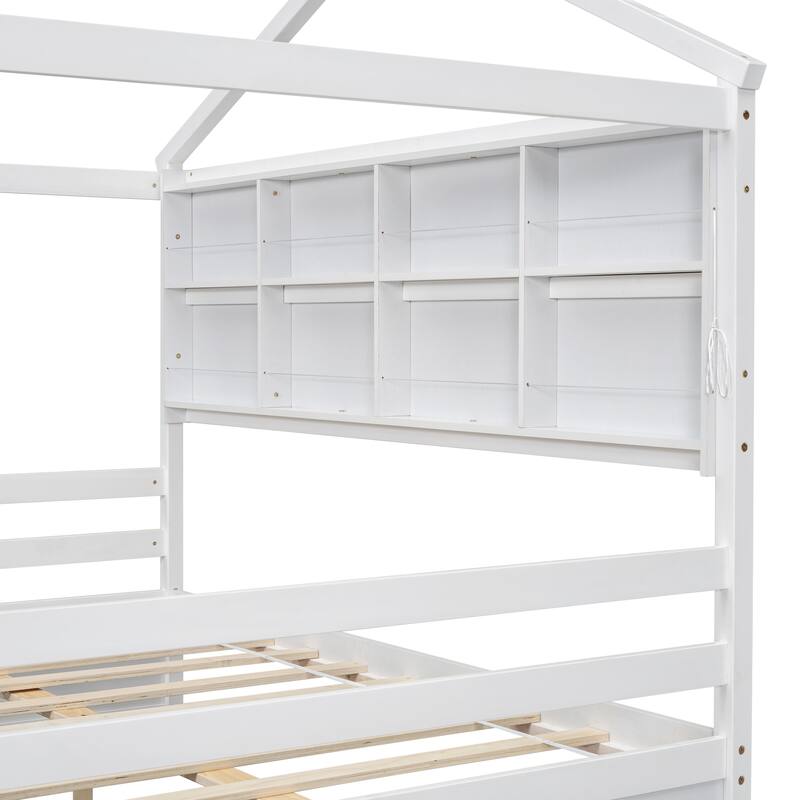 Full House Bed with Roof Frame, Bedside-shelves, Under Bed Storage Unit