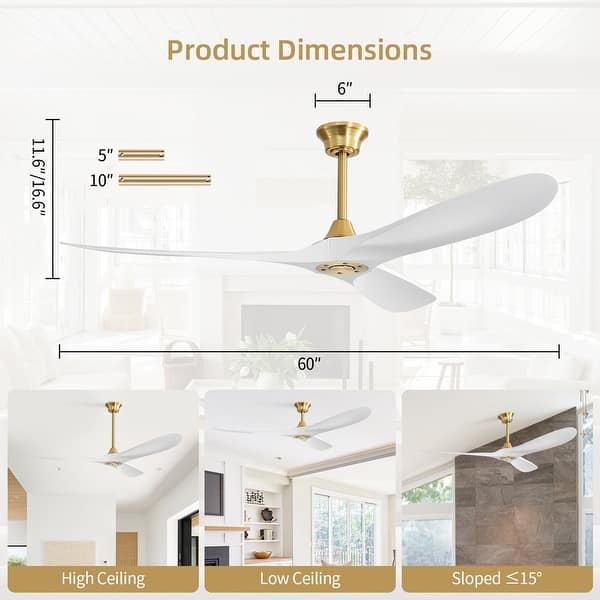 dimension image slide 0 of 15, Sofucor 52''/60" Large Ceiling Fan without Lights, Remote Control and Reversible Motor Included, Smart Optinal