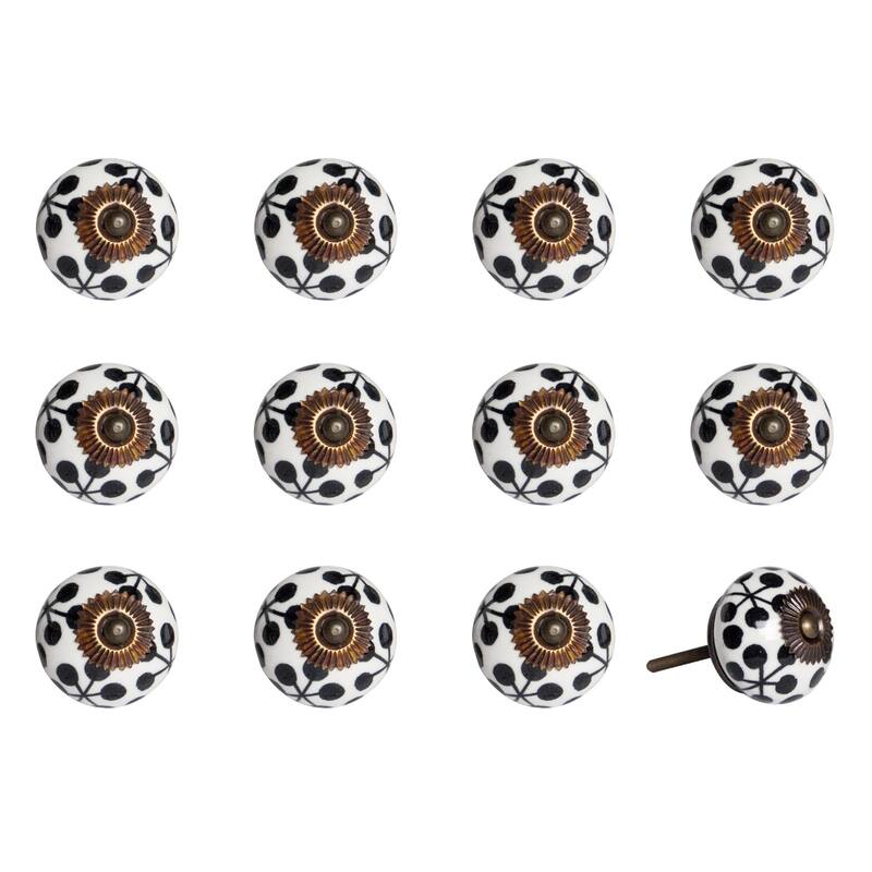 Set of 12 Ceramic Drawer Knobs with Screws Included and Copper Finish Round Cabinet Pulls for Furniture - 1.5" X 1.5" X 1.5"