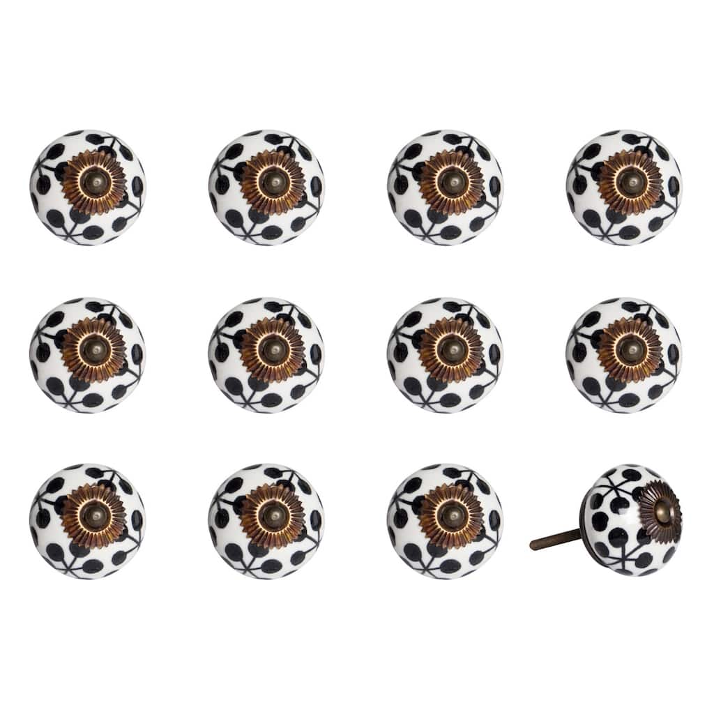 Set of 12 Ceramic Drawer Knobs with Screws Included and Copper Finish Round Cabinet Pulls for Furniture - 1.5" X 1.5" X 1.5"
