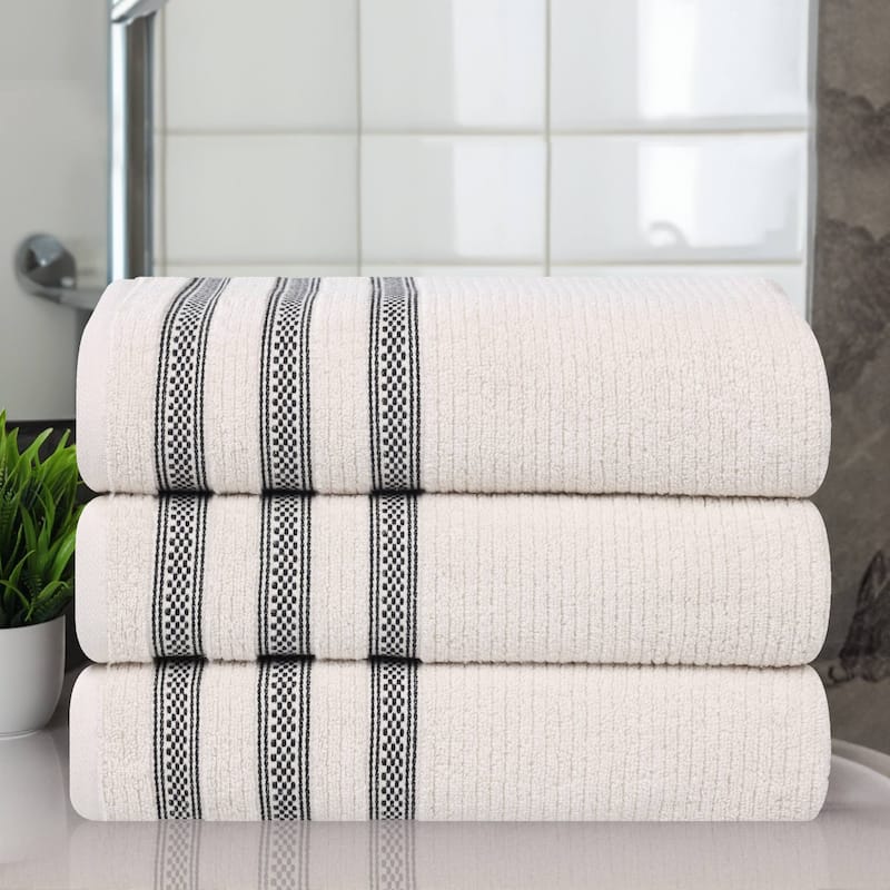 Superior Brea Zero Twist Cotton Ribbed Modern Bath Towel Set of 3 - Stone