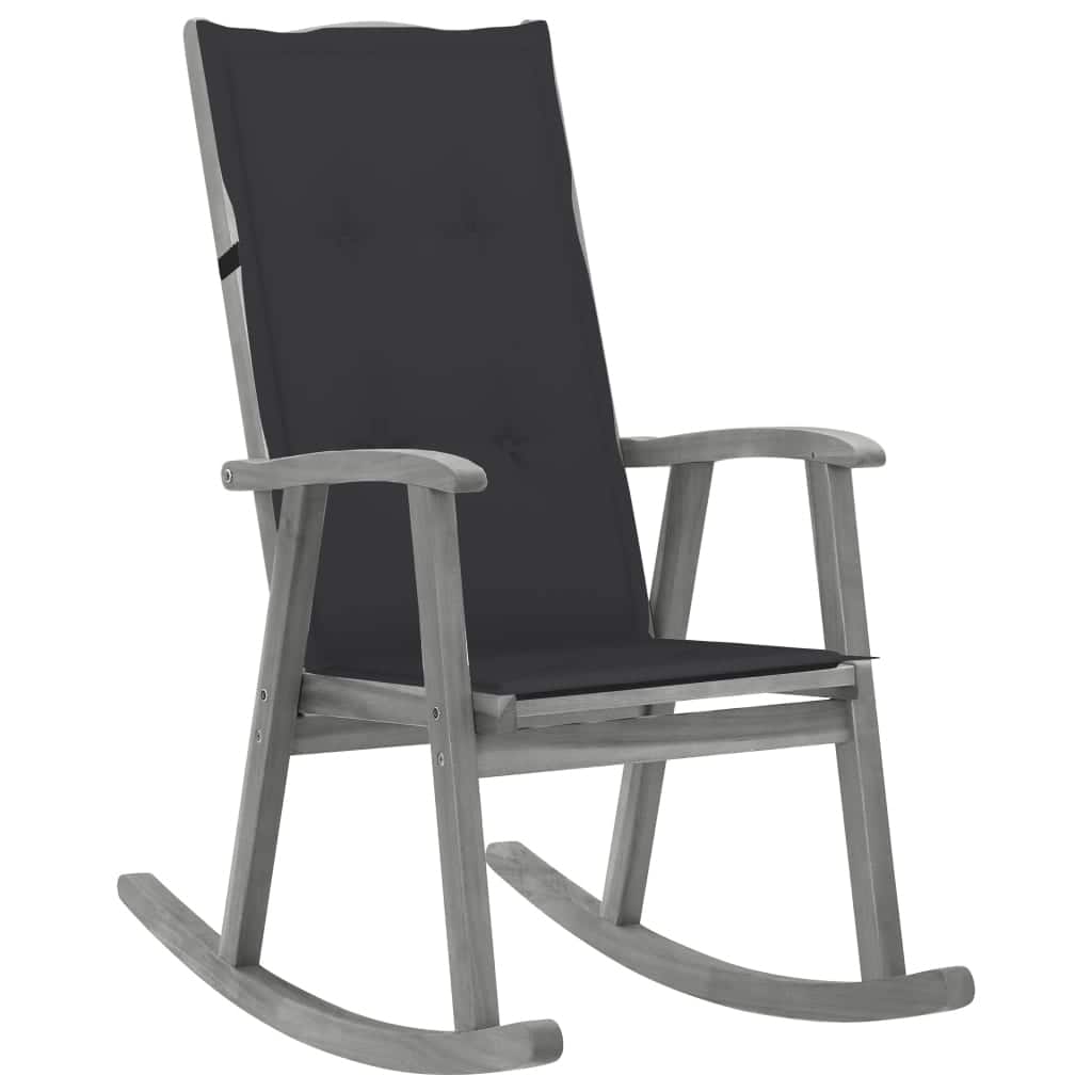 vidaXL Rocking Chair with Cushions Gray Solid Acacia Wood - 47.2" x 19.7" x 1.2"