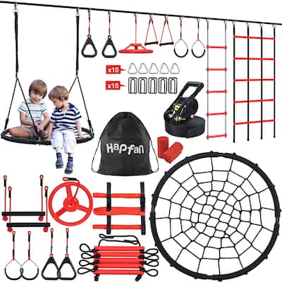 50 ft Ninja Warrior Obstacle Course for Kids with Swing, Tree Slackline Jungle Gym Outdoor