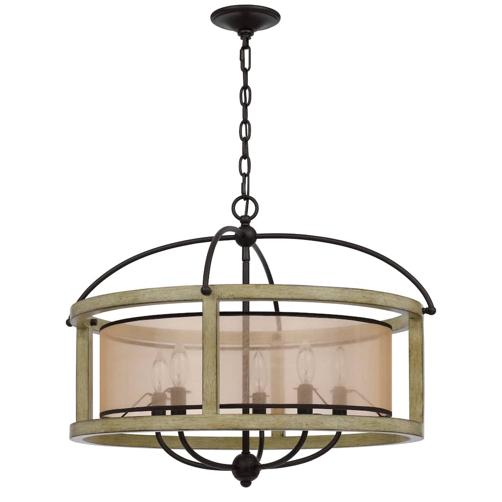 Acia 26 Inch Chandelier, Classic Round Organza Shade Wood, Metal
