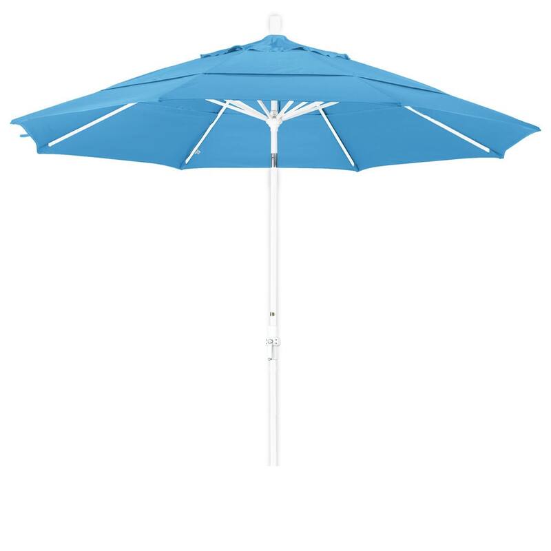 California Umbrella 11' Rd. Aluminum Patio Umbrella, Crank Lift, Collar Tilt, Dbl Wind Vent, White Finish, Pacifica Fabric