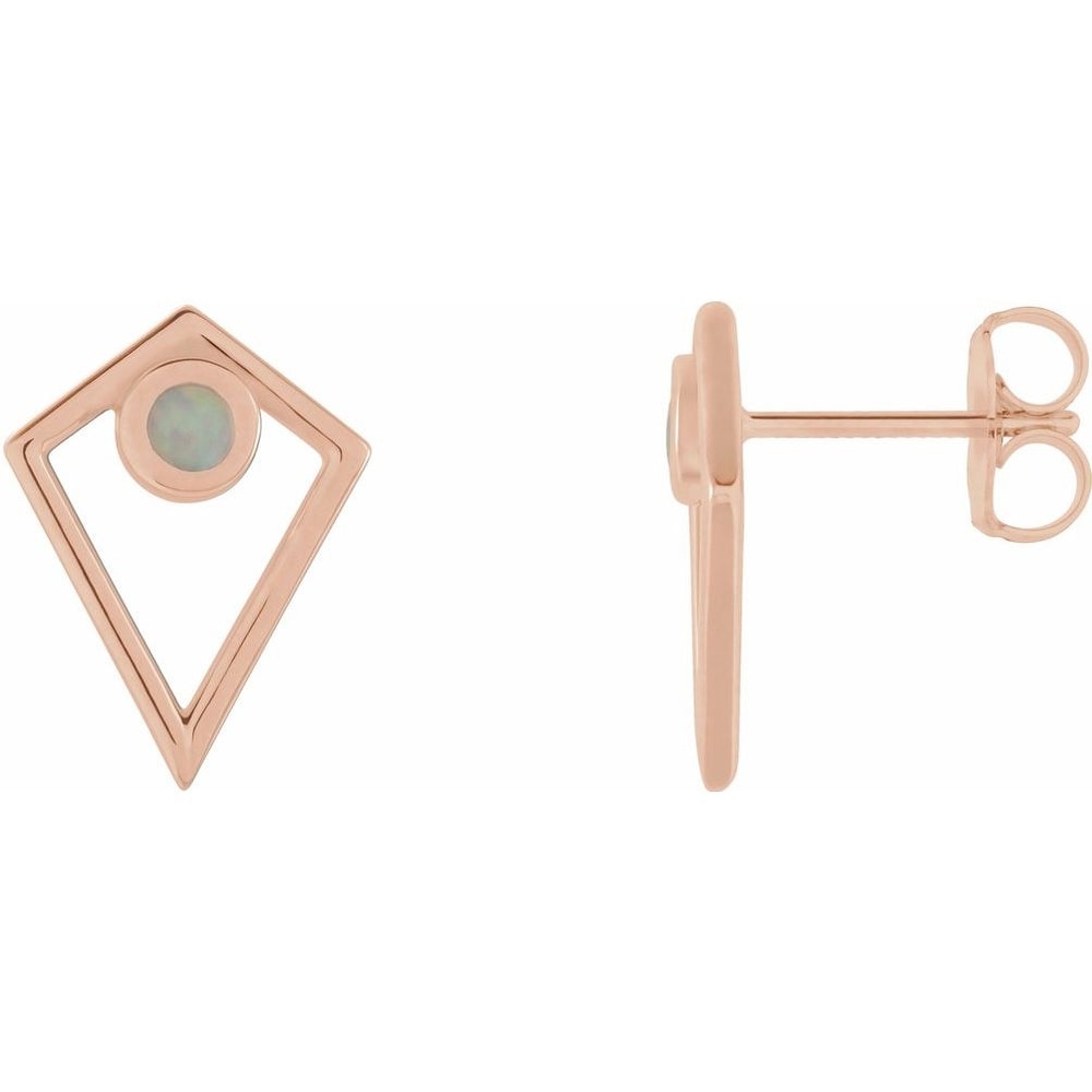 14K Rose Gold Opal Cabochon Pyramid Earrings for Women