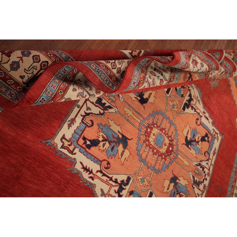 Geometric Heriz Serapi Vegetable Dye Area Rug Hand-Knotted Wool Carpet - 8'11" x 11'11"