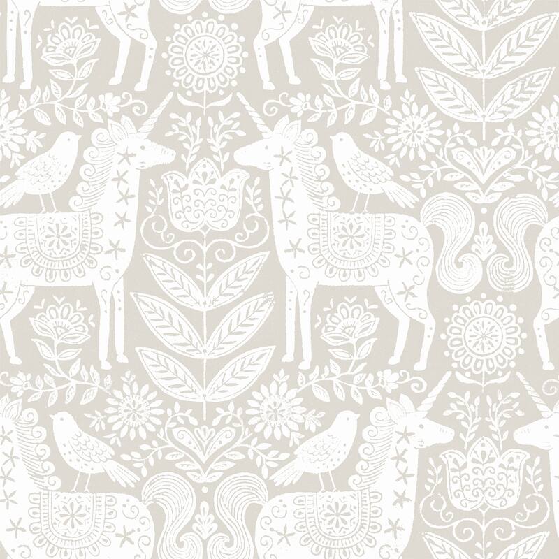 NuWallpaper Unicorn Stamp Taupe Peel & Stick Wallpaper