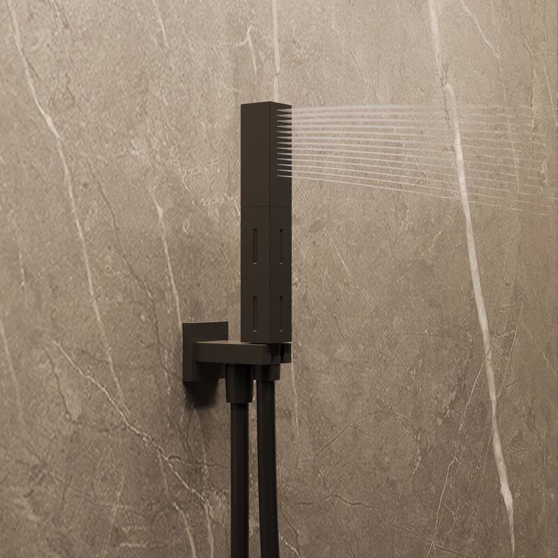 GRANDJOY Thermostatic LED Rain and Waterfall Shower System with Handheld, Built-In Music Function