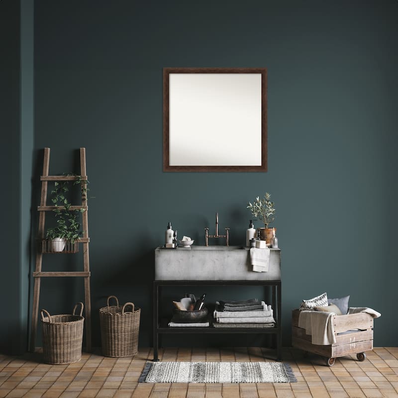 Warm Walnut Narrow Non-Beveled Wood Framed Bathroom Vanity Wall Mirror - Warm Walnut Narrow