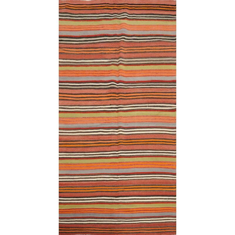 Hand Woven Oriental 100% Wool Carpet Southwestern Geometric Oranges & Rust Kilim Runner Rug - 9' 3'' X 4' 5''