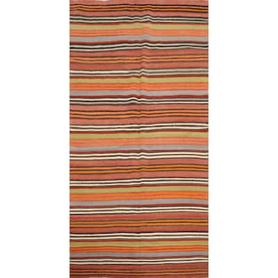 Hand Woven Oriental 100% Wool Carpet Southwestern Geometric Oranges & Rust Kilim Runner Rug - 9' 3'' X 4' 5''