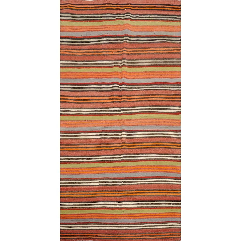 Hand Woven Oriental 100% Wool Carpet Southwestern Geometric Oranges & Rust Kilim Runner Rug - 9' 3'' X 4' 5''