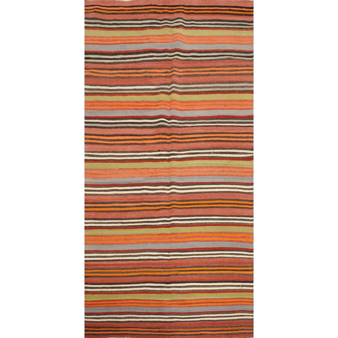 Hand Woven Oriental 100% Wool Carpet Southwestern Geometric Oranges & Rust Kilim Runner Rug - 9' 3'' X 4' 5''