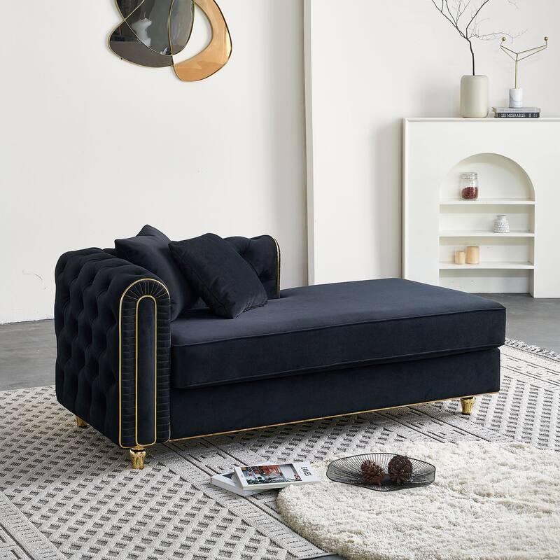 66.9''W Velvet Chaise Lounge, Black, for Living Room, Bedroom, Apartment