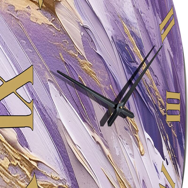 Designart "Purple and Gold Dynamic Abstractions II" Abstract Oversized Wall Clock