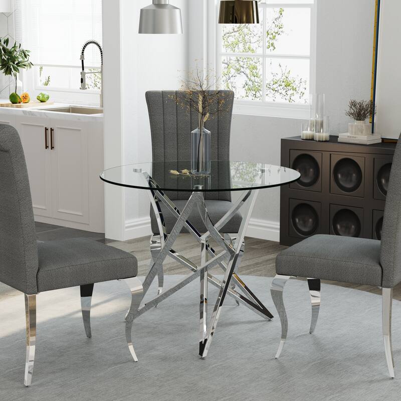 36 inch Clear Glass Round Dining Table