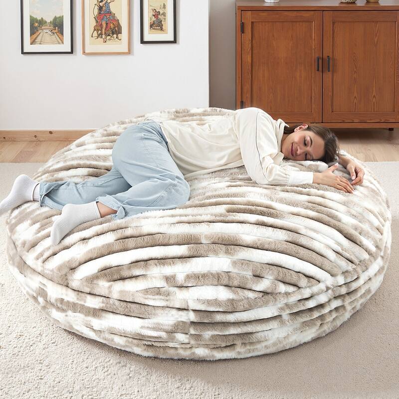Oversized Bean Bag Chair Bean Bag Bed for Adults & Convertible - WHITE/BROWN
