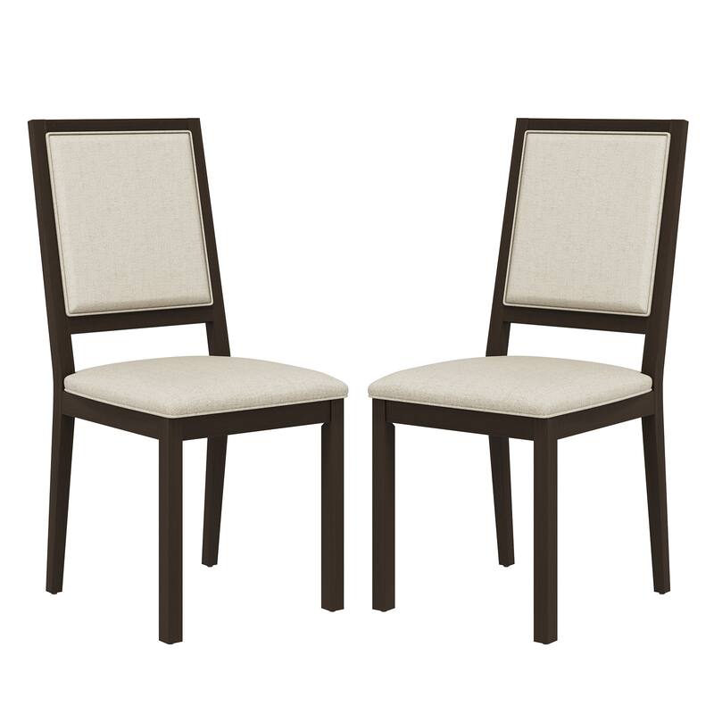 Farmhouse Set of 2 Upholstered Dining Chairs - Rustic Wood Legs & Fabric Seats for Kitchen, Dining Table - Brown