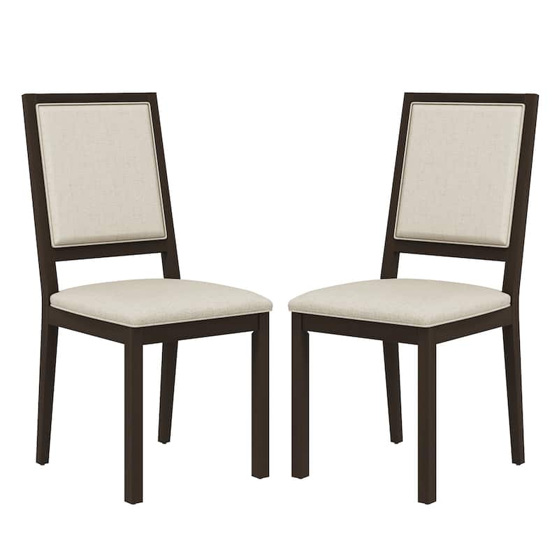 RENEWLINE Farmhouse Set of 2 Upholstered Dining Chairs - Rustic Wood Legs & Fabric Seats for Kitchen, Dining Table