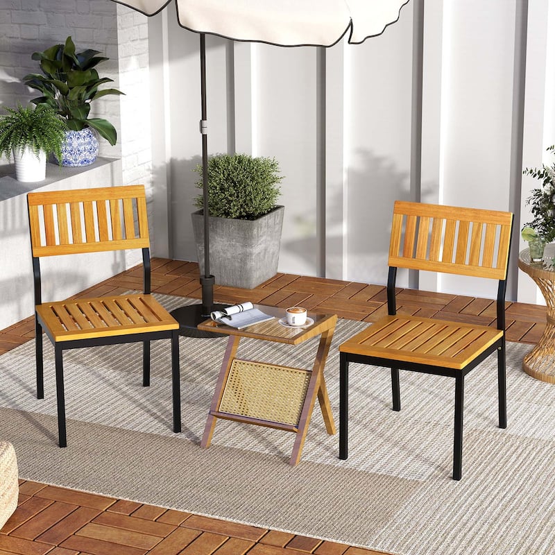 Costway Dining Chair Set of 2 Modern Patio Chairs/Acacia Wood - See Details