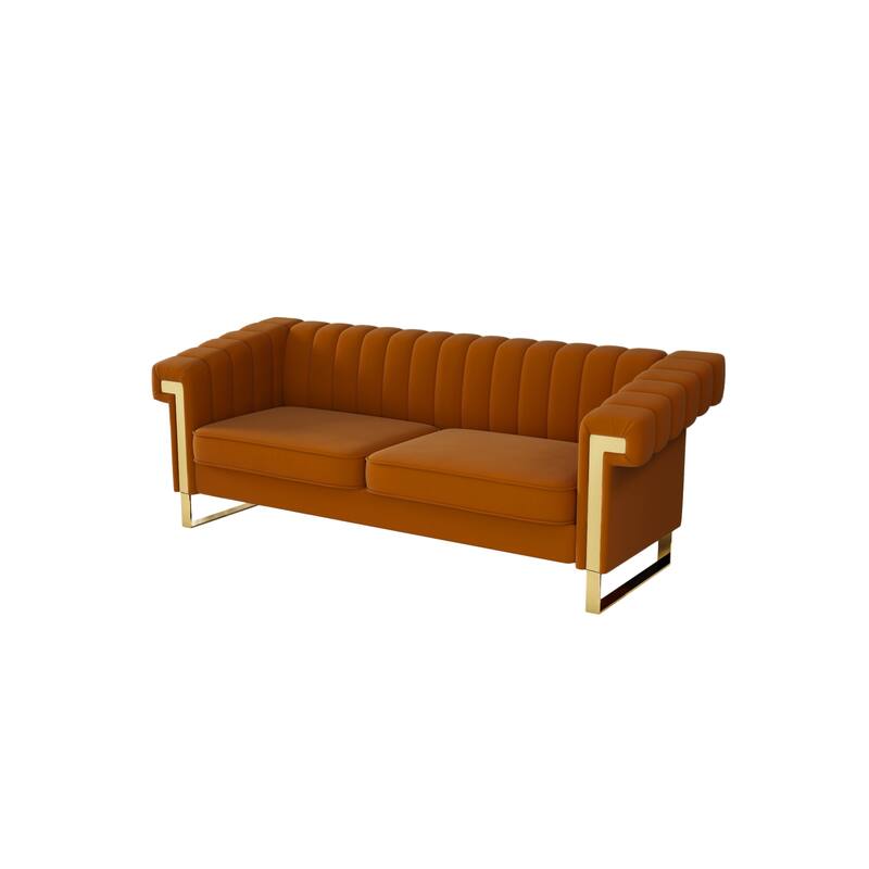 Velvet Sofa Couch for Living Room, Modern Loveseat Couch with Gold Accents, Apartment Chesterfield Sofa