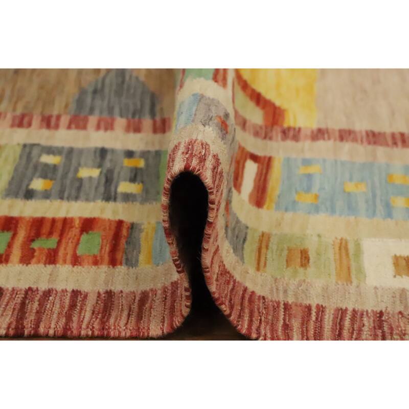 Hand Woven Oriental 100% Wool Carpet Southwestern Tribal Multi-Colored Kilim Area Rug - 9' 10'' X 8' 2''