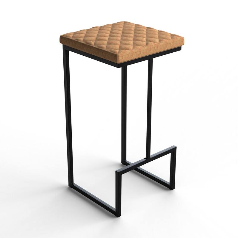 Quincy Leather Quilted Counter Height Barstool (Set of 2) with Upholstered Square Seats & Footrest for Home Bar & Kitchen