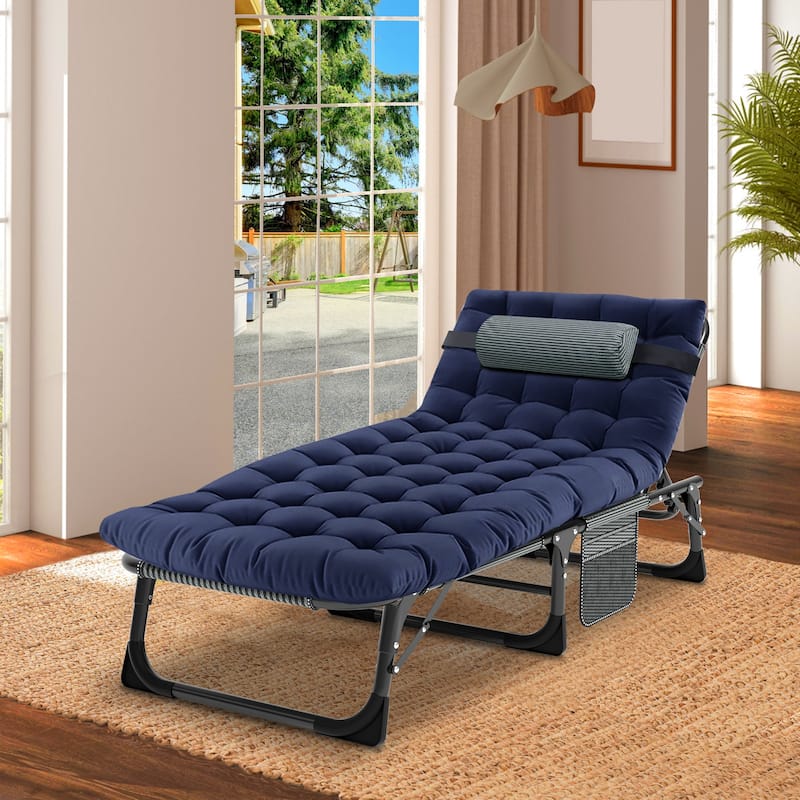 DoCred Upgraded Thicked Folding Camping Cot with Thicked Mattress - Blue