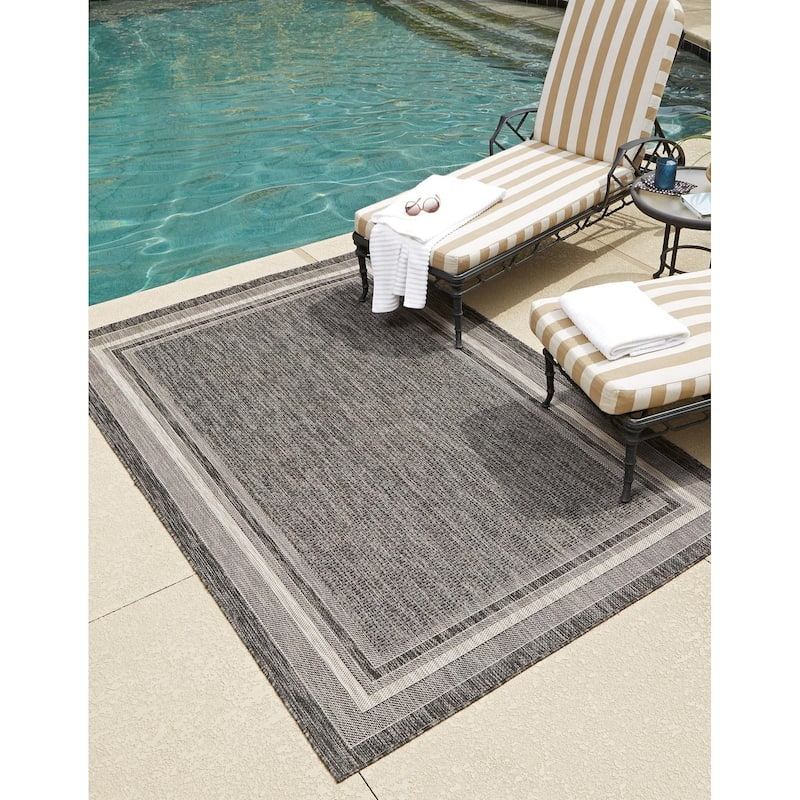 Outdoor Dimension Collection Area Rug - Black - 9'x12'