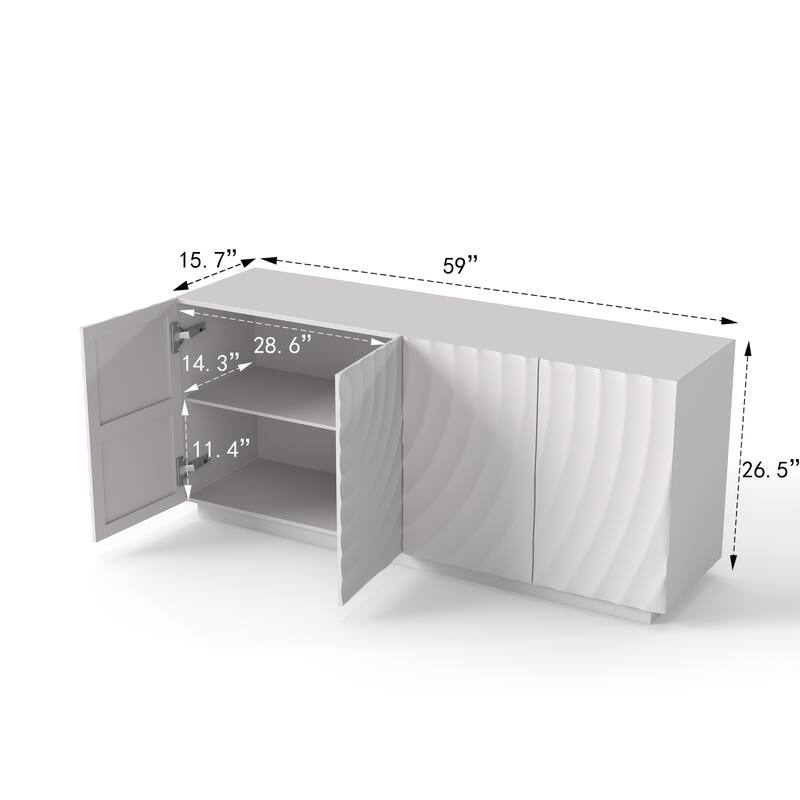 59 Inch Modern Buffet Cabinet with Storage, 4 Door Accent Sideboard with Shelves, Freestanding Floor Cabinet