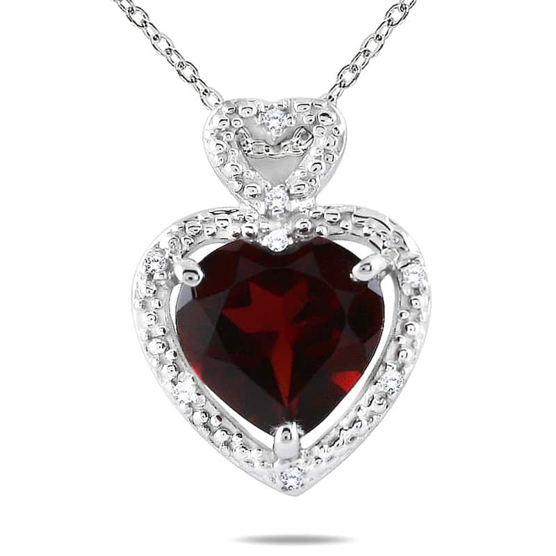 Marquee 10k White Gold Garnet and Diamond Heart Necklace