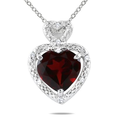Marquee 10k White Gold Garnet and Diamond Heart Necklace