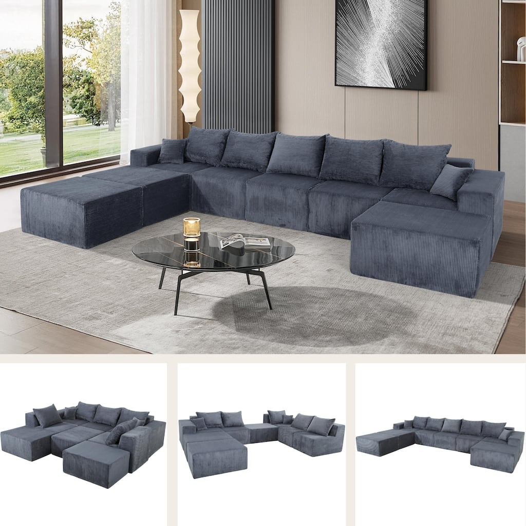 GDFStudio - 8-Piece Modular U-Shaped 155" Sectional Sofa with Chaise Lounge and Bed