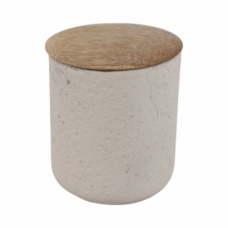 Wood Lid and Textured Pottery Base Decorative Modern Indoor Candle - 4" x 4" x 4"