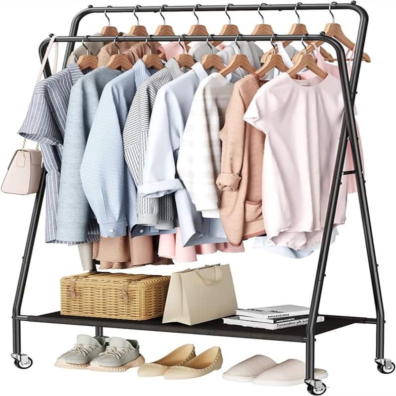 Double Rod Clothes Garment Rack - 16.39"D x 35.4"W x 59.8"H