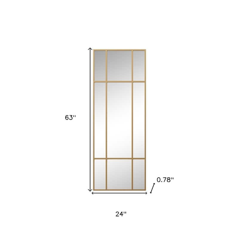 HomeRoots 63" Gold Iron Window Pane Geometric Framed Full Length Hanging Mirror - 24.00 in. x 63.00 in. x 0.78 in.