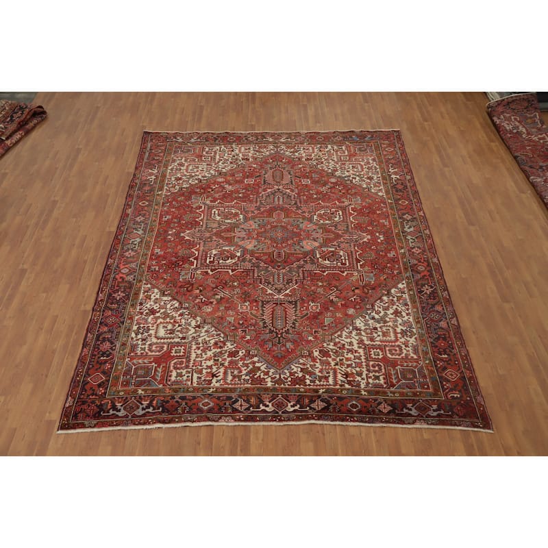 Hand Knotted Oriental 100% Wool Carpet Traditional Medallion Red Heriz Area Rug - 12' 8'' X 9' 11''