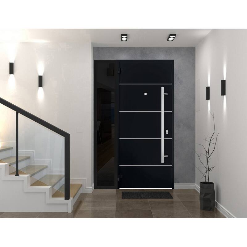 Front Prehung Steel Door 6083 Black Enamel Top Window Sidelite Stainless Inserts W36xH80+16 Lh I Bedroom Door Bathroom Door