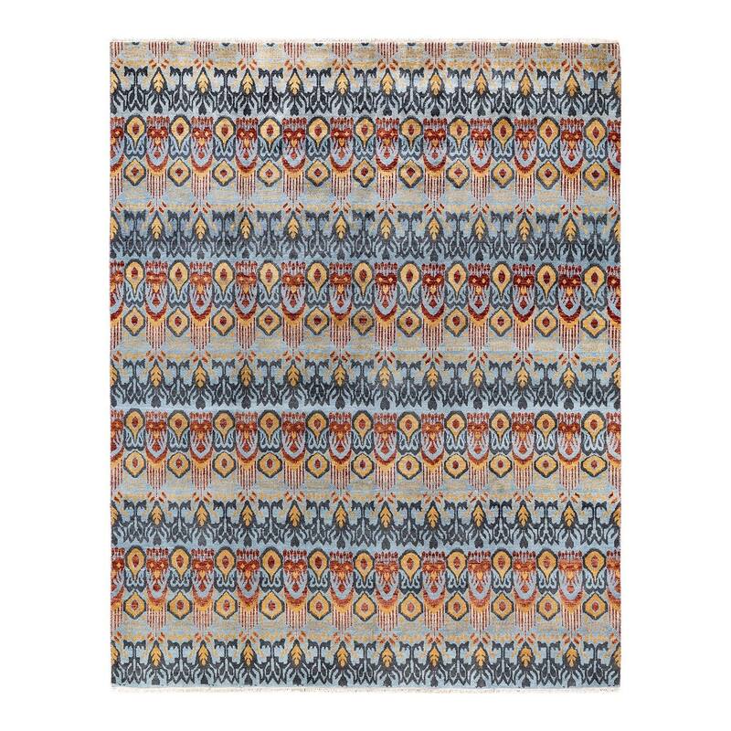 Ikat One-of-a-Kind Hand-Knotted Area Rug, Blue - 8' 0" x 10' 2"