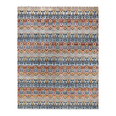 Ikat One-of-a-Kind Hand-Knotted Area Rug, Blue - 8' 0" x 10' 2"